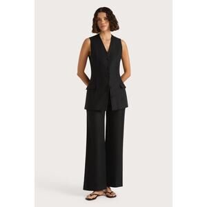 Faithfull Lyla Linen Straight Leg Pant in Black AU 14 US 10